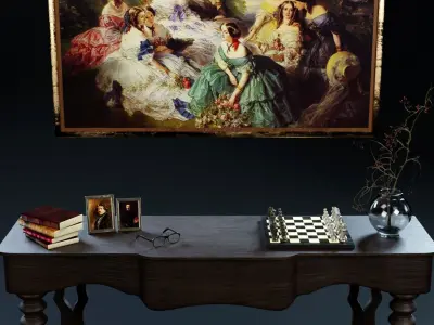 Retro Livingroom Decoration - sideboard and painting 3D model