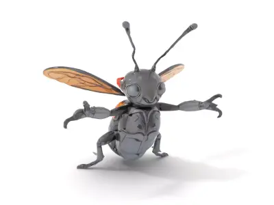 Animated Black Insectoid Creature with Wings Rigged and Animated Low-poly 3D model