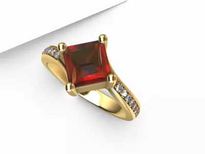 Solitaire Ring With Pricess Cut Twist 3D print model