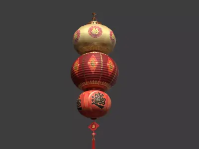 Chinese red lantern  Low-poly 3D model 10