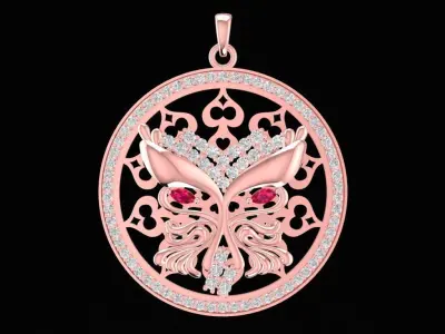 Elegant Filigree Butterfly Round Pendant for Women 1232 3D print model