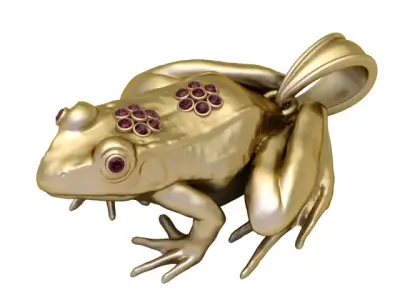 Luxury Realistic Frog Pendant with Gemstone Clusters 3D print model