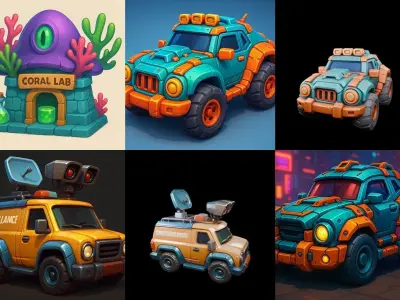 Stylized Car Advanced model bundle 16 pack 100 glb 3D model