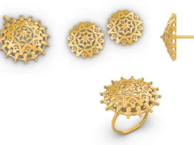 Chitrita Mandala Pendant Set With Ring 3D print model