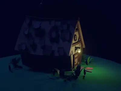 Exterior Building Low-poly 3D model Cartoon house Free low-poly 3D model