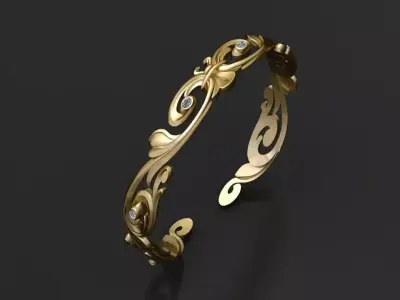 gold  diamond bangle  3D printable model   3D print model