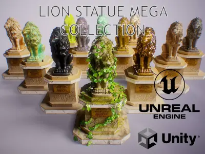 PBR Lion Statue Collection Low-poly 3D model