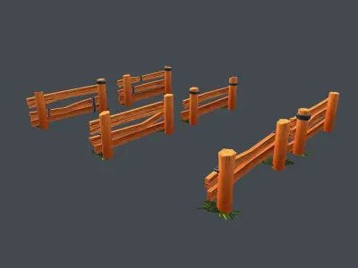 Low Poly Farm Fence Low-poly 3D model
