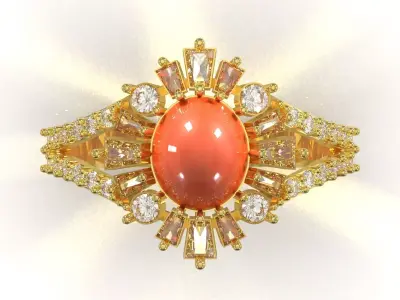 Gold Cabochon Opal Garnet Ring with Radial Diamond Halo jr00271 3D print model
