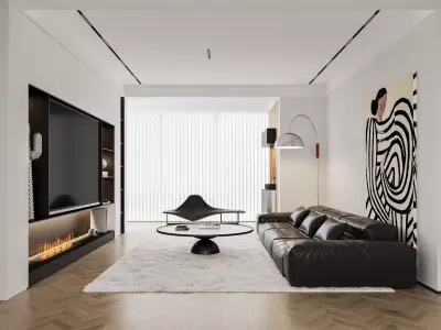 Modern living room dining room interior scenes 374 3D model