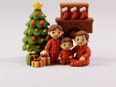 Family Celebrating Christmas 3D print model