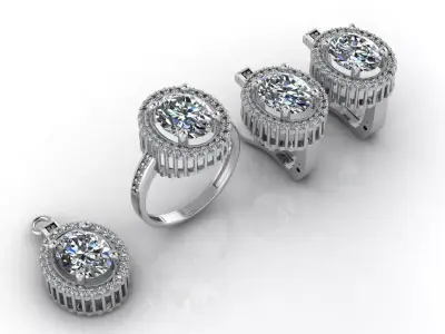 Mini Set Ring Pendant Earrings STL 3DM Womens Jewelry 3D print model