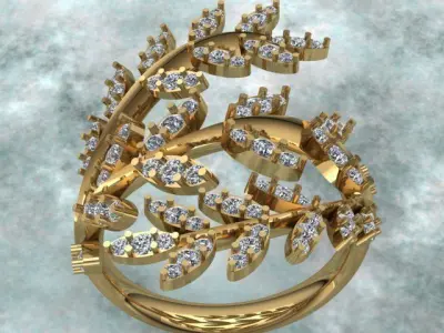 Leaf Shaped Luxury Diamond Ring 3D print model