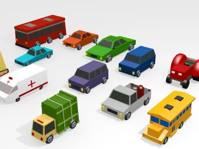Low poly car different colored vehicles Low-poly 3D model