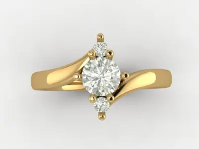 Elegant 18K Gold Ring with Center and Side Stones  Free 3D print model