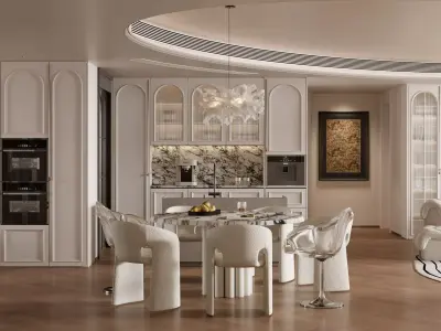 French-style living room and dining area 3D model