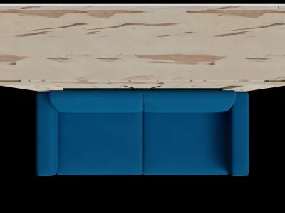 Maple Wood Blue Fabric Sofa Bed Closed 3D model