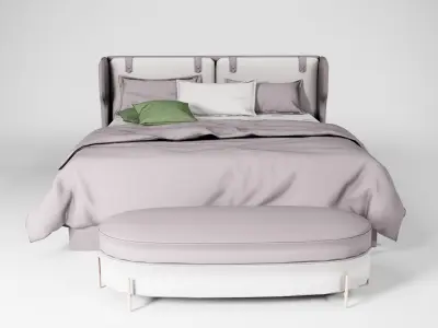 Modern King size Bed Low-poly 3D model