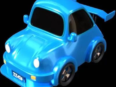 the little blue car on the road 3D model