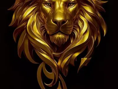 Golden Lion Head Sculpture Ornate Mane Sword Motif 3D Low-poly 3D model