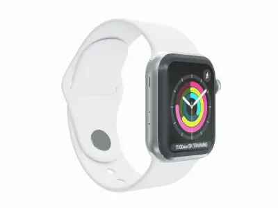 Apple Watch 3 - Silver Aluminium Case with White Sport Band Low-poly 3D model