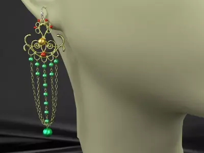 earrings pair of with beads 3D model