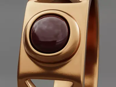 Geometric Gold Ring with Red Gemstone - Modern 3D Print Jewelry 3D print model