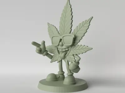 High Leaf Stylized Cannabis Figurine 3D print model
