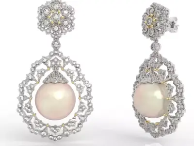 Luxury Victorian Floral Pearl Drop Earrings Pro 3D print model