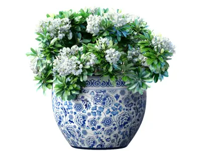 Bouquet of white flowers in a potted vase for decoration 3D model