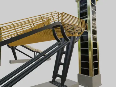 Steel Pedestrian Bridge-Elevator-Oblique Cone Column Type-25 3D model