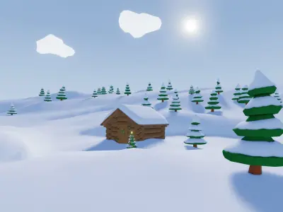 christmas winter house low poly Free low-poly 3D model