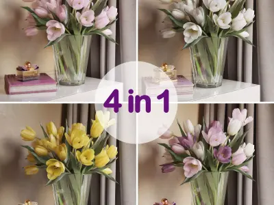 Tulip Flowers 4 in 1 Low-poly 3D model