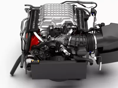 Dodge Hellcat Supercharged Hemi V8 Engine Low-poly 3D model