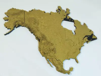 Topographical map of North America with borders 3D print model