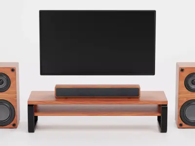 TV Unit with Flat Screen and Sound System V1 - Home Cinema Low-poly 3D model