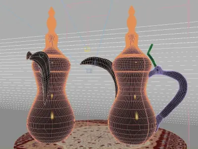 Dallah two golden coffee pots on table 3D model