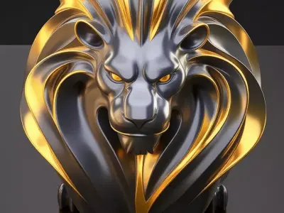 Luxury Golden Lion Sculpture Glossy Gold Animal Figure 3D Low-poly 3D model