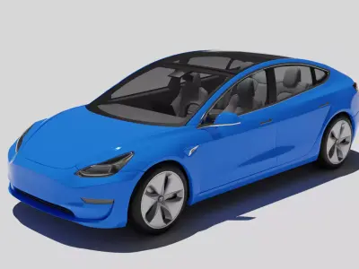 Tesla model 3 car high poly Low-poly 3D model