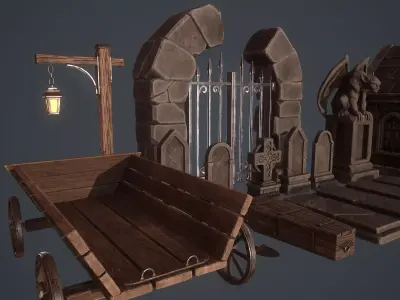 Graveyard Assets Low-poly 3D model
