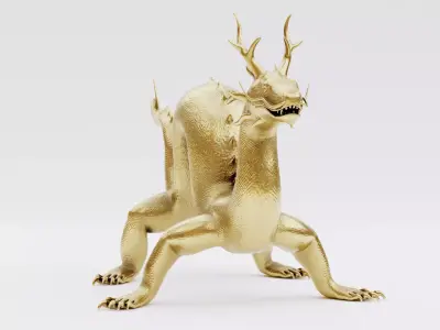 -Chinese Dragon - Golden Statue- Low-poly 3D model
