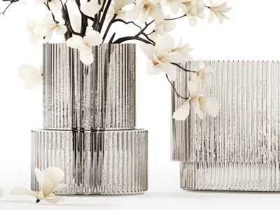 White bouquet of branches of blooming magnolia vase 345 3D model