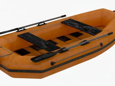 4K Realistic Canoe Lowpoly orange inflatable boat Low-poly 3D model