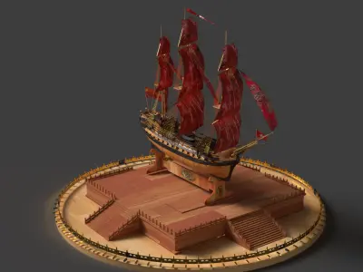 Chinese sail ship  Low-poly 3D model