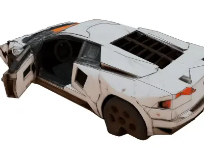 wasted sports car Low-poly 3D model