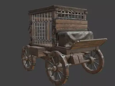 medieval prisoner transport cart Low-poly 3D model