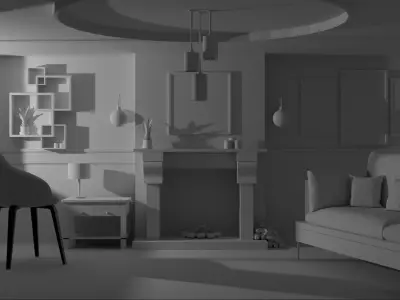 Luxury Gold Living Room Scene Low Polly Low-poly 3D model