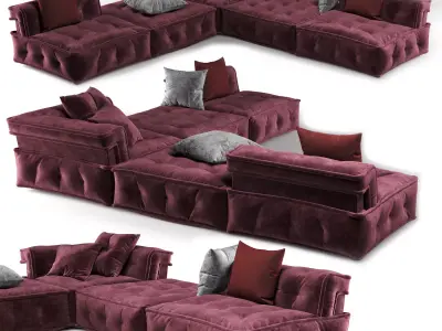 Sofa maroon sectional with pillows 3D model