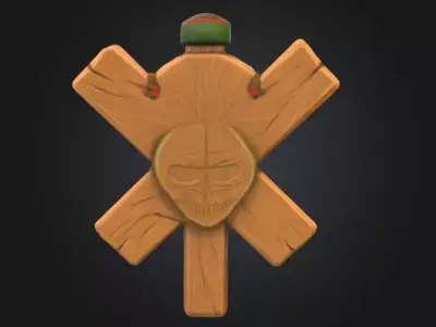 Wooden Skull Emblem Low-poly 3D model