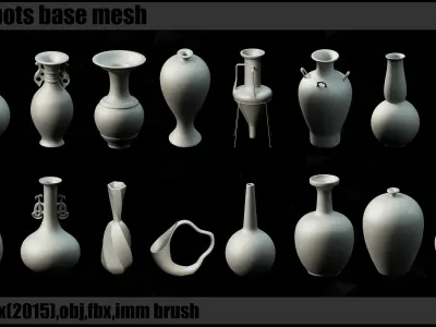 120 Pots Base Mesh   Clean UV    IMM Brush 3D model